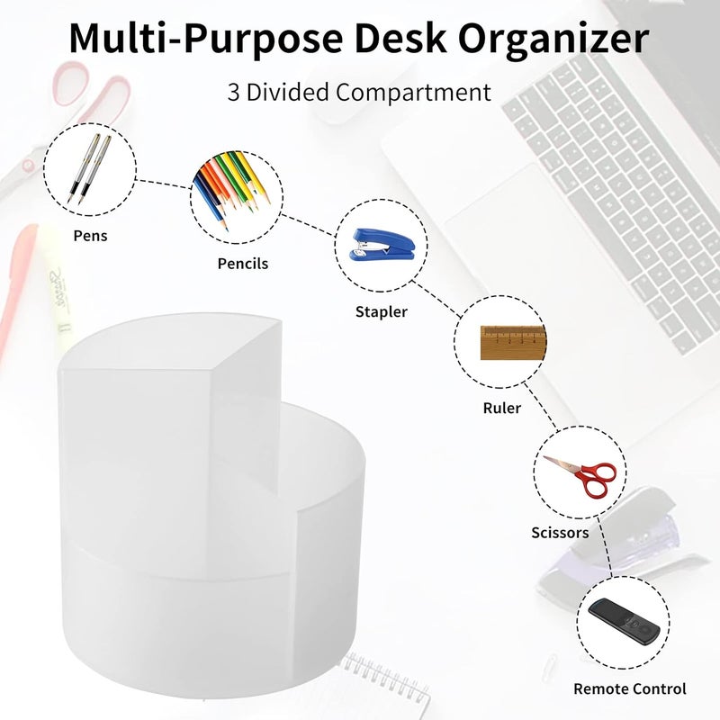 EDENMS Desk Pencil Pen Holder, 3 Slots 360-Degree Spinning Organizers, Desktop Storage Stationery Supplies, Cute Cup Pot for Office, School, Art Supply, Kids - Clear - Image 3
